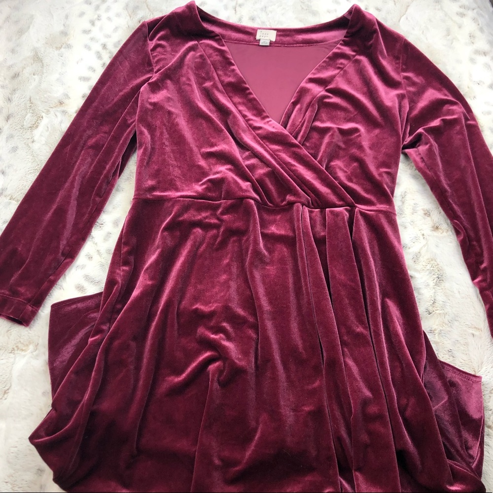 A New Day Pink Velvet Faux Wrap Long Sleeve Dress